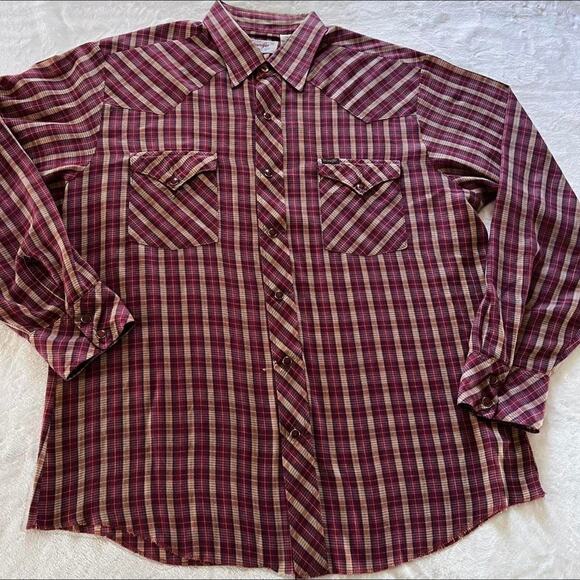 Wrangle Vintage Pearl Snap Button Down men’s plaid Shirt USA Size Large - Picture 1 of 8